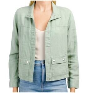 Christian Siriano Linen Blend Utility Jacket Light Sage Green Size L
